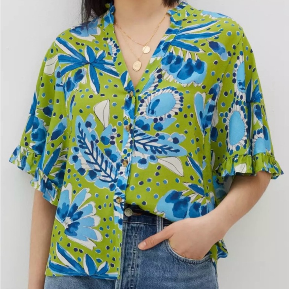 Vera for Anthropologie Valley Flutter-Sleeved Buttondown